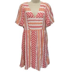 Old Navy Pink Orange Geometric Tribal Flutter Sleeve Mini Dress